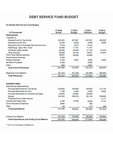 debt service fund budget example