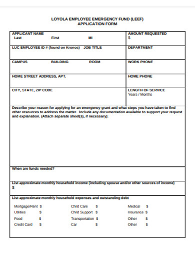 employee emergency fund application example 