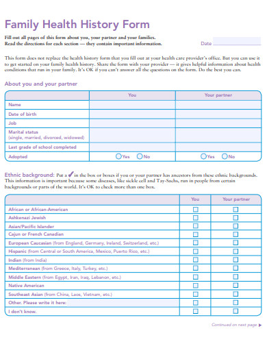 family health history form