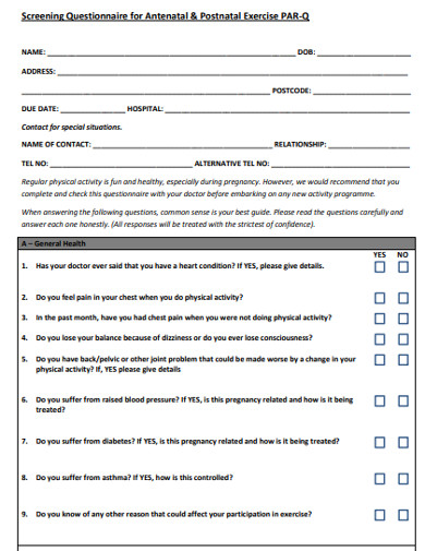 Fitness Exercise Screening Questionnaire