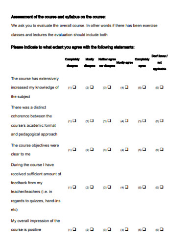 formal course evaluation questionnaire example