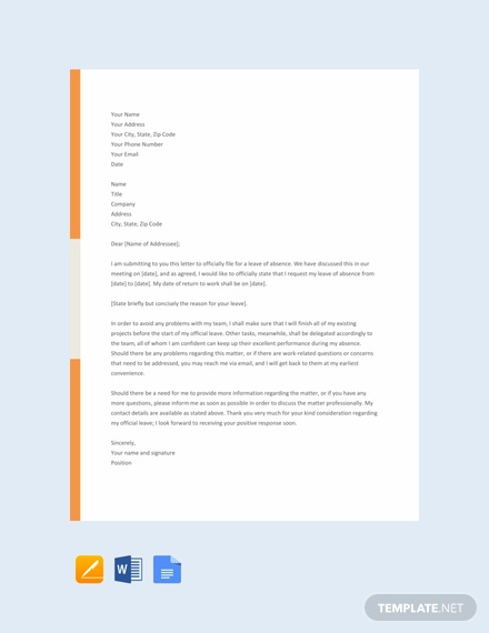 free official leave letter template