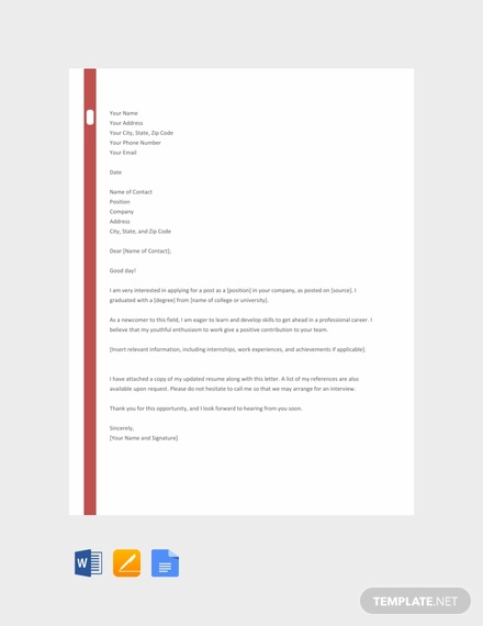 free professional freshers sample cover letter template