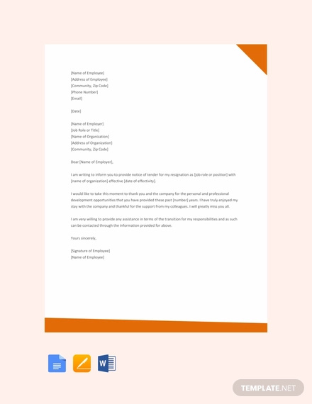Free Professional Resignation Letter Template