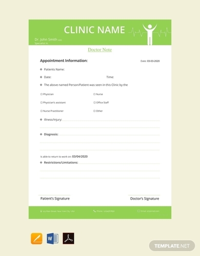 free sample doctor note template