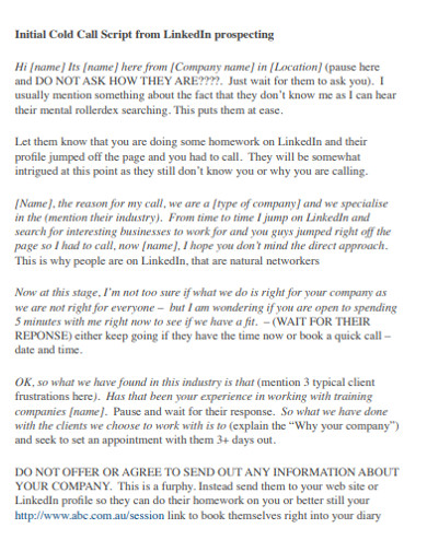 initial cold call script from linkedin