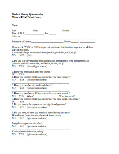 Medical History Questionnaire Example