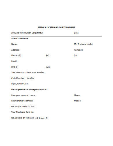 medical screening questionnaire example