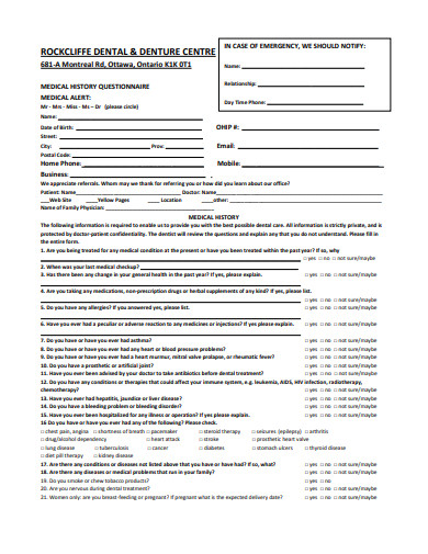 medical and dental history questionnaire