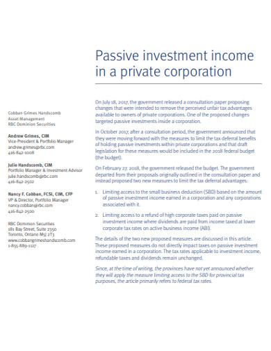 passive investment income example