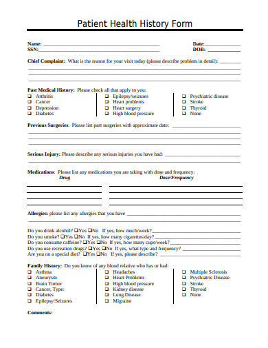 patient health history questionnaire form