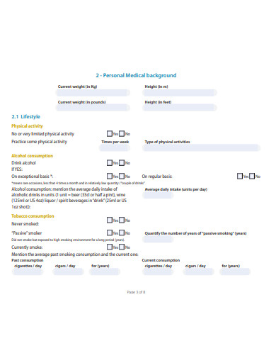 pre screening medical questionnaire checklist