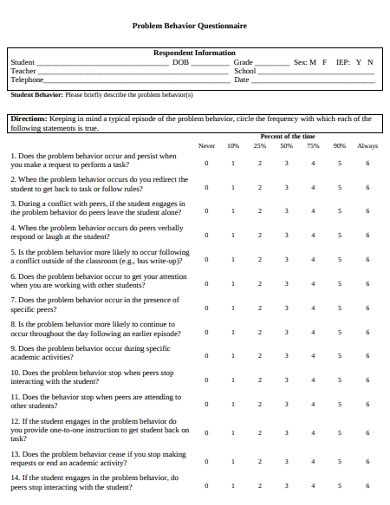 problem behavior respondent information questionnaire