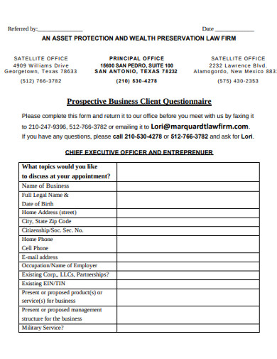 prospective business client questionnaire 