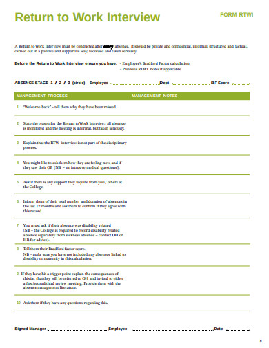 Return To Work Questionnaire - 4+ Examples, Format, Pdf 