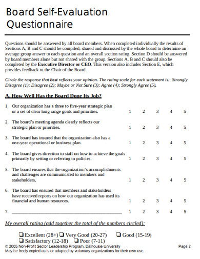 sample board self evaluation questionnaire example