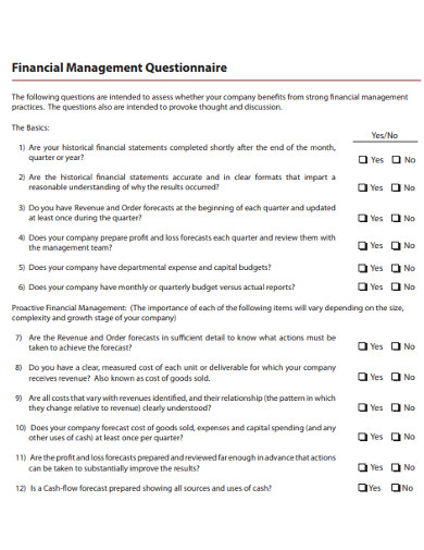 Sample Financial Management Questionnaire