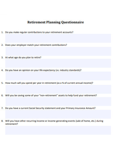 sample retirement planning questionnaire
