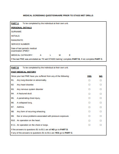 staff medical screening questionnaire