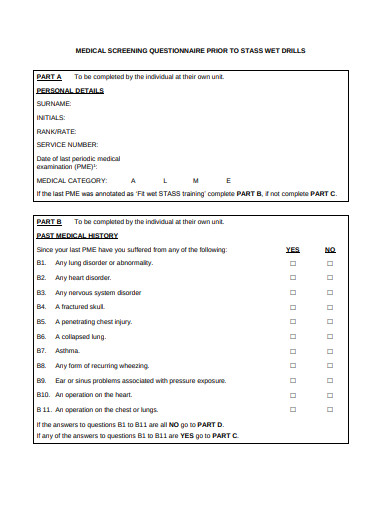 FREE 10 Medical Screening Questionnaire Examples In PDF Examples