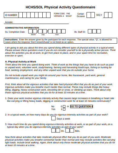 standard physical activity questionnaire