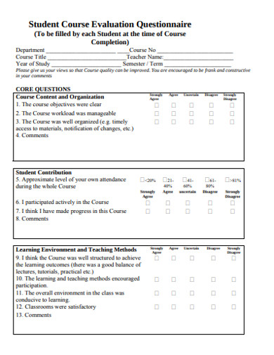 student course quality evaluation questionnaire 