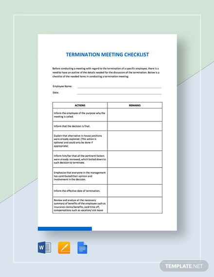 Termination Meeting Checklist Template