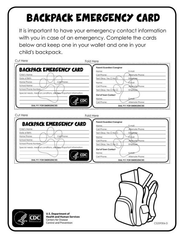 Backpack Emergency ID Card Template