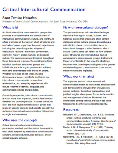 Critical Intercultural Communication