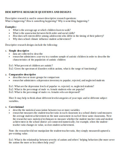 discriptive research question and design example