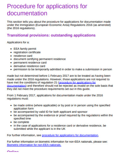 documentation procedure for applications