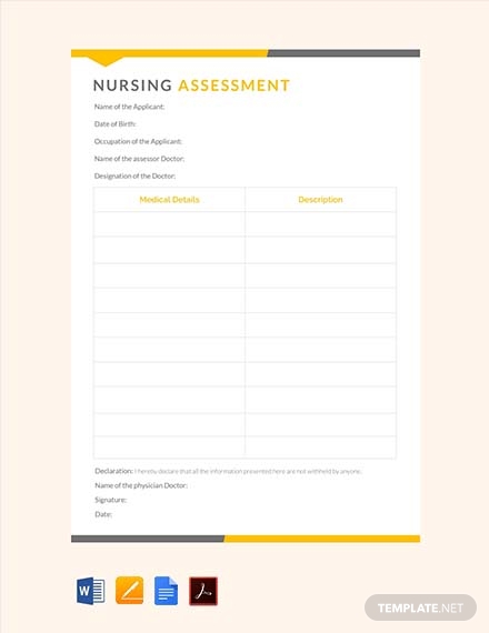 free nursing assessment template
