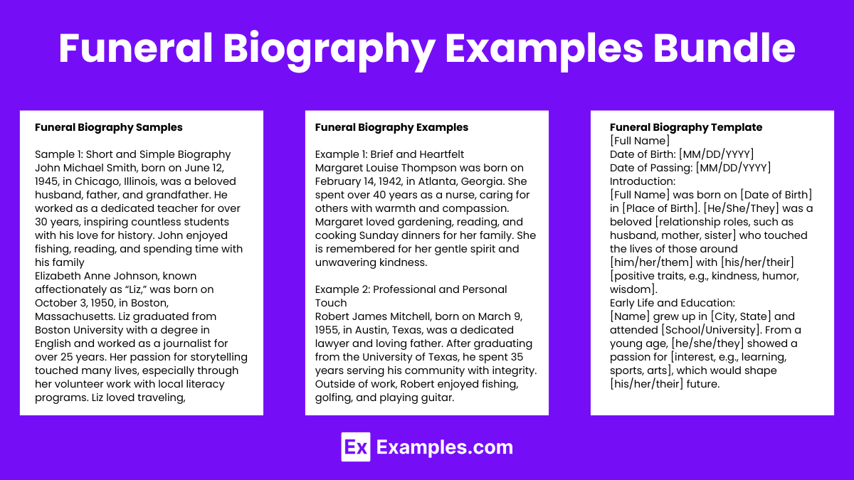 Funeral Biography Examples Bundle