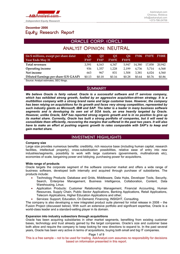  Equity Research Report Template Word Doc