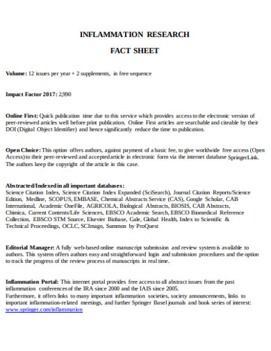 inflammation research fact sheet example