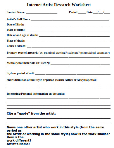 internet artist research worksheet
