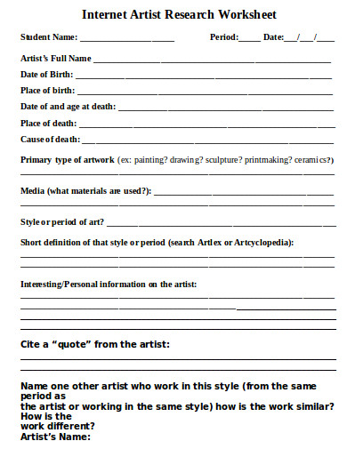 Internet Artist Research Worksheet