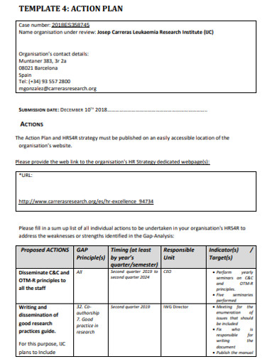 example of action plan for research