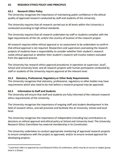 statement of ethics in research example