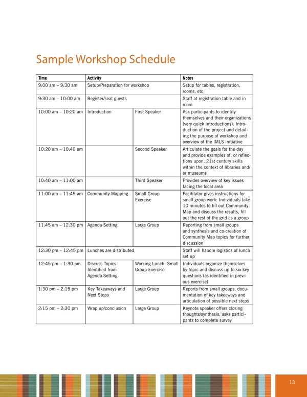 sample workshop program schedule