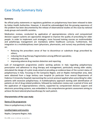 standard case study summary example