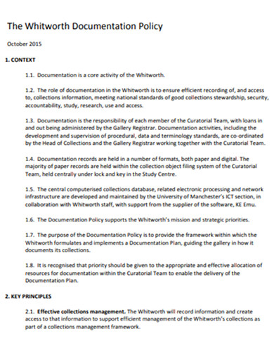 whitworth documentation policy