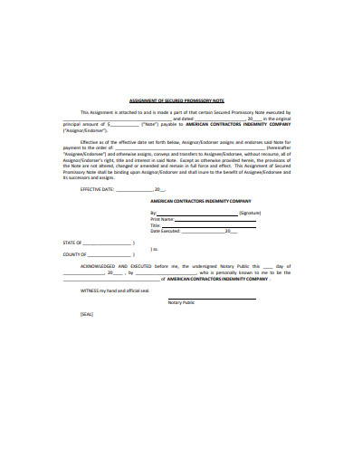 assignment of secured promissory note