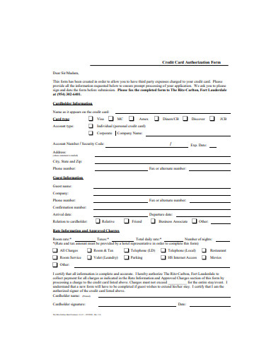 Credit Card Authorization Form - 12+ Examples, Format, How to, Pdf