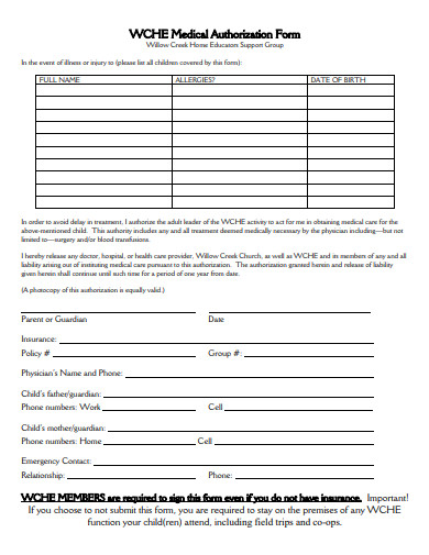 basic medical authorization form sample