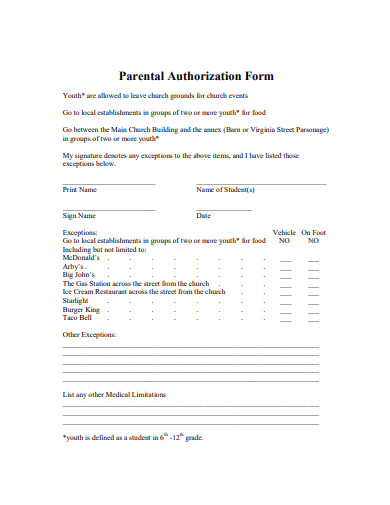 basic parental authorization form example