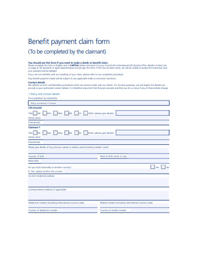 benefit payment claim form