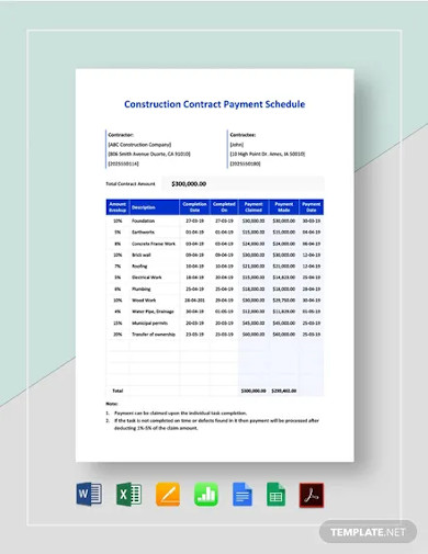 construction contract payment schedule template