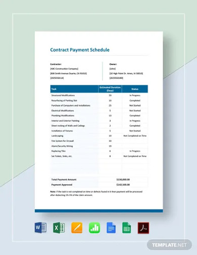 Contract Payment Schedule Template