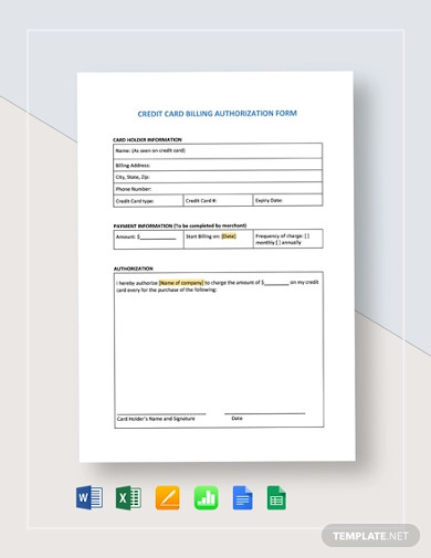 credit card billing authorization form template